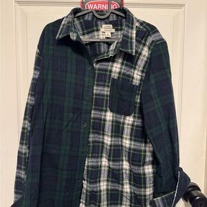 L.L. Bean Women's Green and Navy Plaid Button Down Shirt